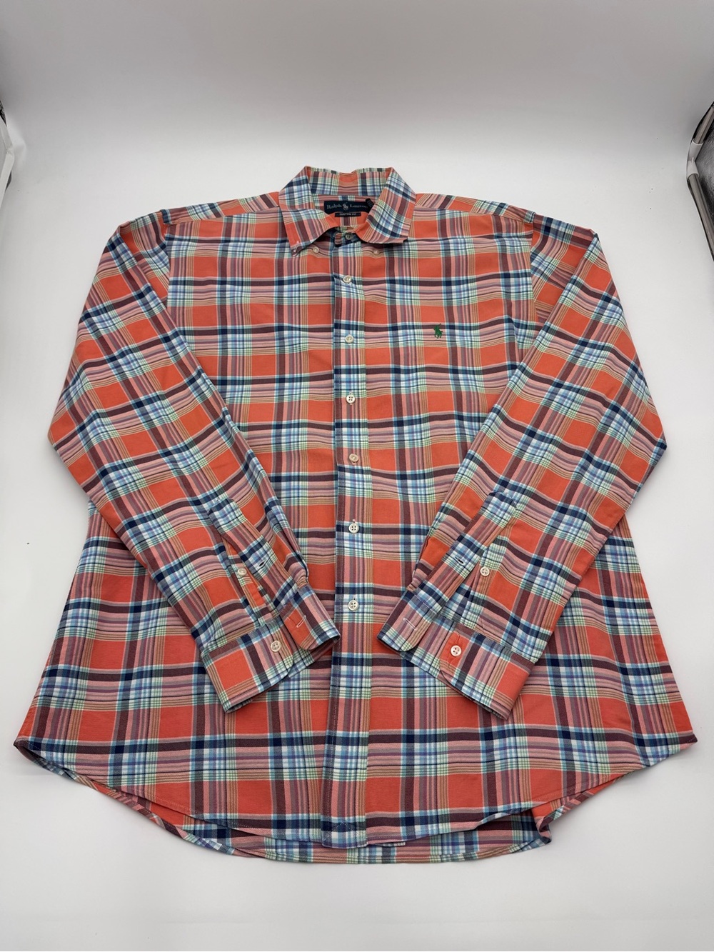 Vintage polo Ralph Plaid Button-Down Shirt - Orange/Blue